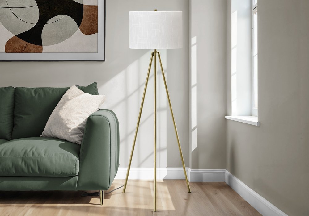 63" Matte Gold Floor Lamp with Cream Drum Shade