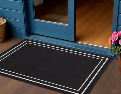 3' X 5' Black And Ivory Indoor Outdoor Area Rug HomeRoots