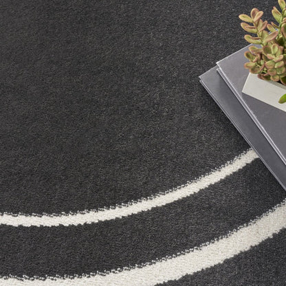6' Black And Ivory Round Indoor Outdoor Area Rug HomeRoots