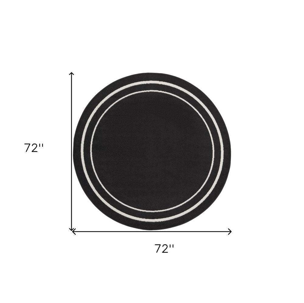 6' Black And Ivory Round Indoor Outdoor Area Rug HomeRoots