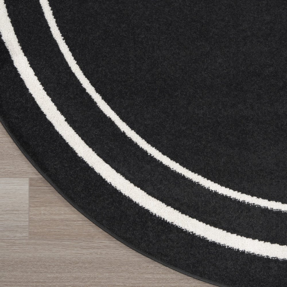 6' Black And Ivory Round Indoor Outdoor Area Rug HomeRoots