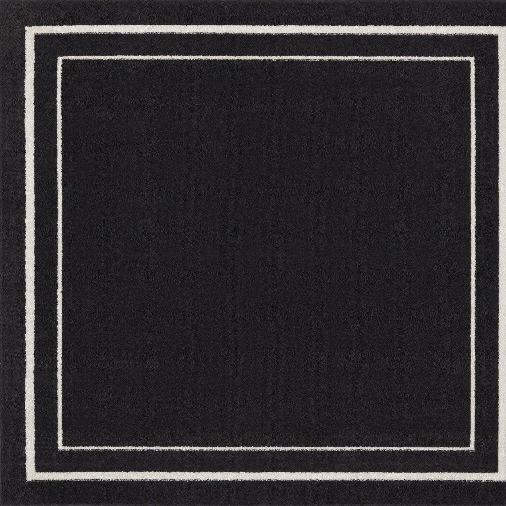 5' Black And Ivory Square Indoor Outdoor Area Rug — view 3