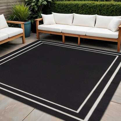 5' Black And Ivory Square Indoor Outdoor Area Rug HomeRoots
