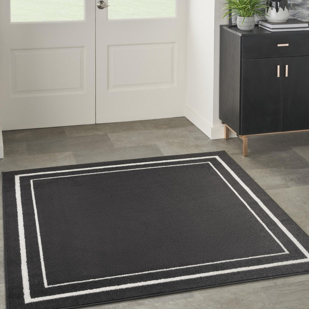 5' Black And Ivory Square Indoor Outdoor Area Rug HomeRoots