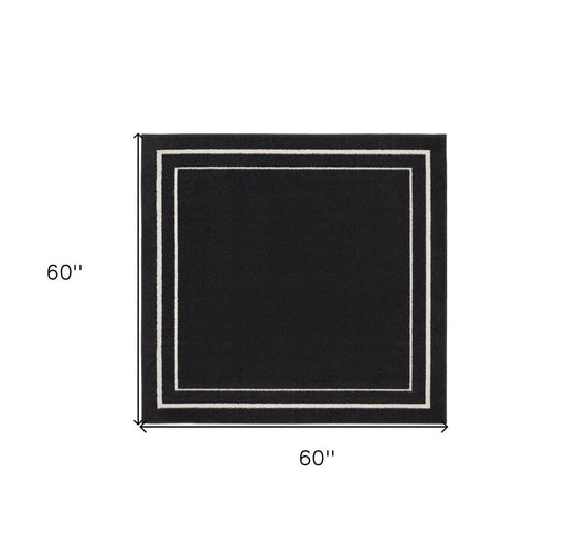 5' Black And Ivory Square Indoor Outdoor Area Rug