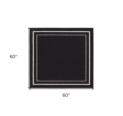 5' Black And Ivory Square Indoor Outdoor Area Rug HomeRoots
