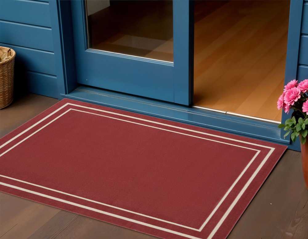 3' X 5' Red And Ivory Indoor Outdoor Area Rug — view 4