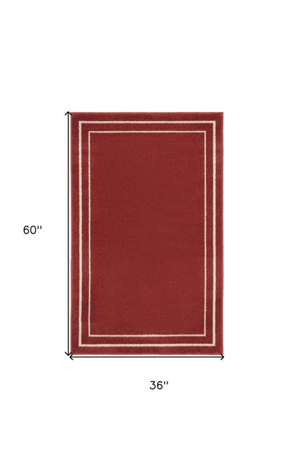 3' X 5' Red And Ivory Indoor Outdoor Area Rug