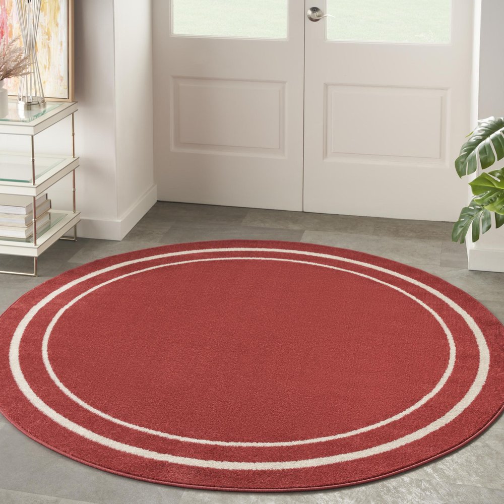 4' Red And Ivory Round Indoor Outdoor Area Rug HomeRoots
