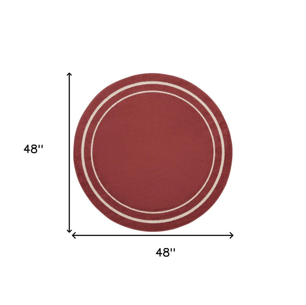 4' Red And Ivory Round Indoor Outdoor Area Rug — view 1