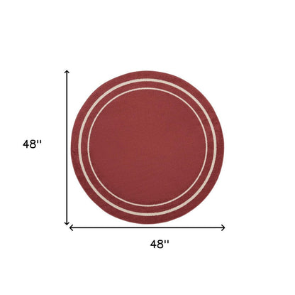 4' Red And Ivory Round Indoor Outdoor Area Rug HomeRoots