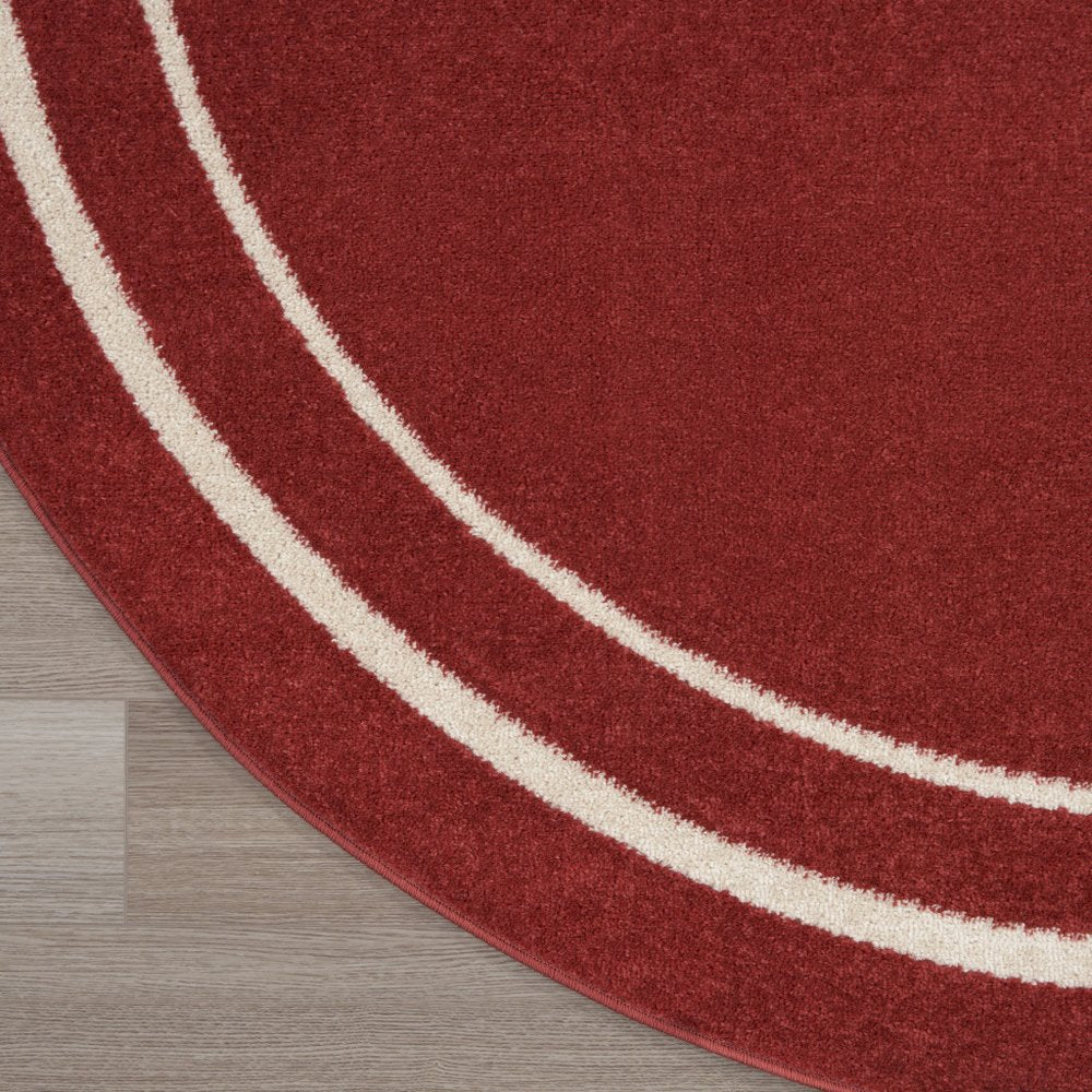 4' Red And Ivory Round Indoor Outdoor Area Rug — view 11