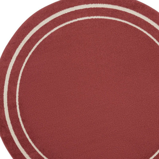 6' Red And Ivory Round Indoor Outdoor Area Rug