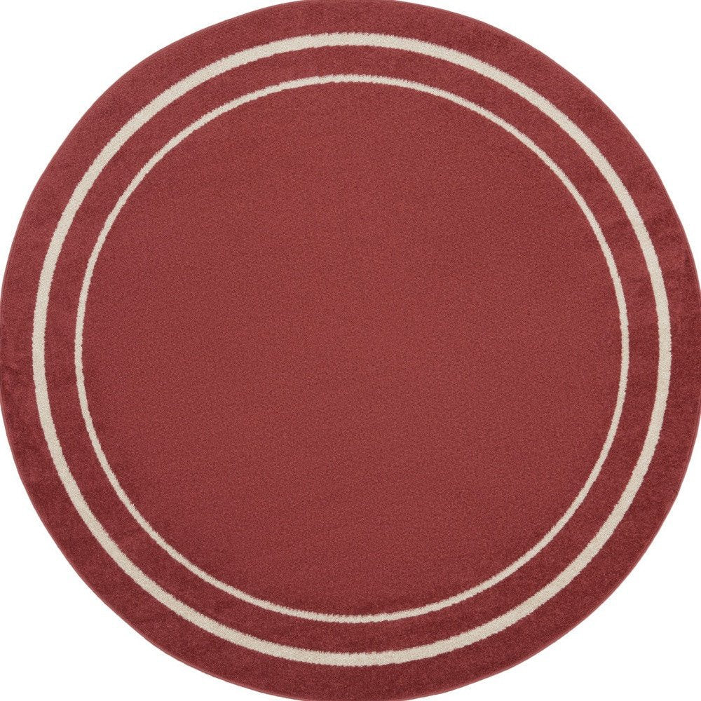 6' Red And Ivory Round Indoor Outdoor Area Rug — view 3
