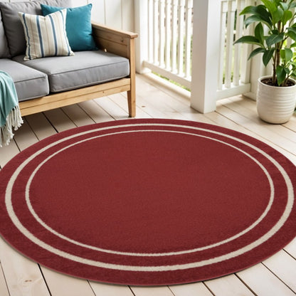 6' Red And Ivory Round Indoor Outdoor Area Rug HomeRoots