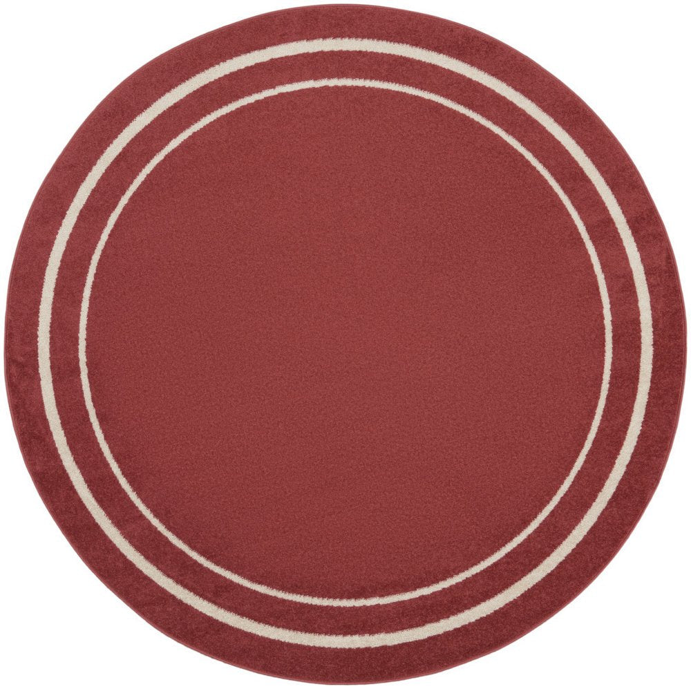 6' Red And Ivory Round Indoor Outdoor Area Rug — view 9
