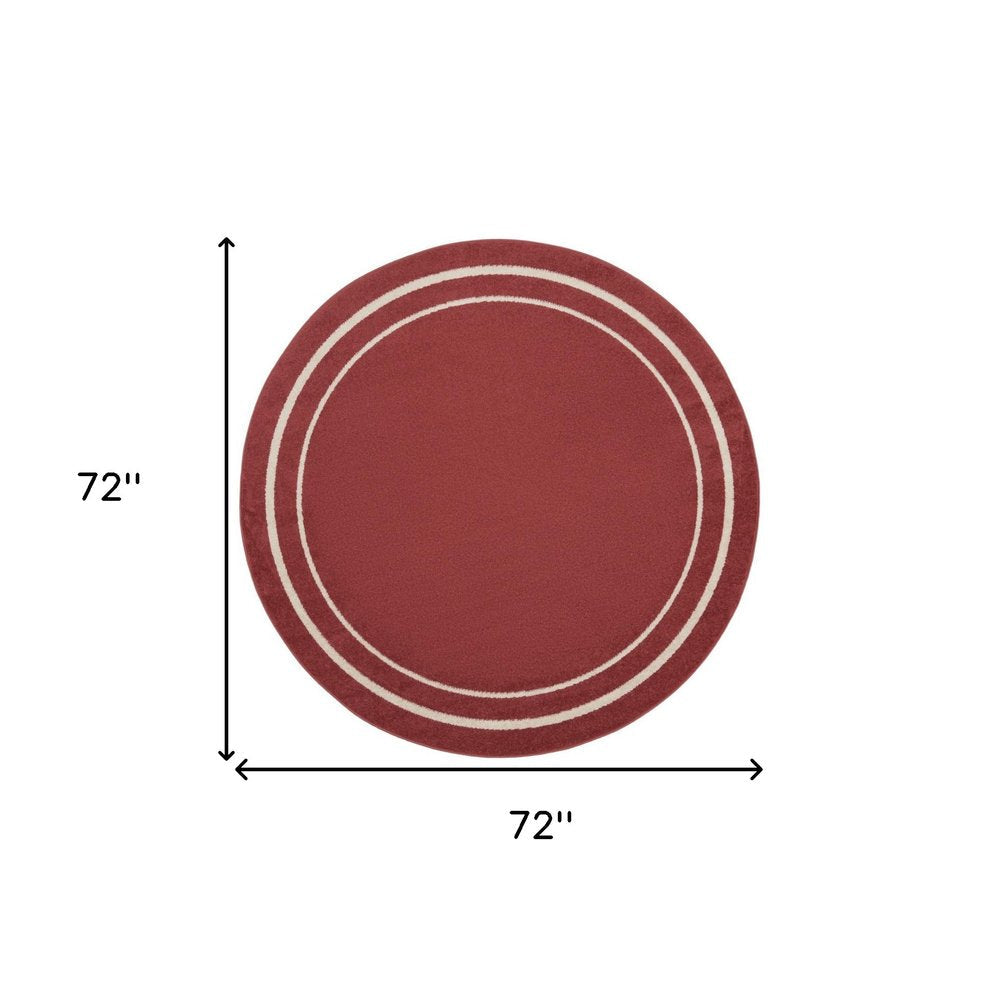 6' Red And Ivory Round Indoor Outdoor Area Rug — view 1
