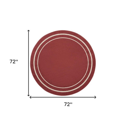 6' Red And Ivory Round Indoor Outdoor Area Rug HomeRoots