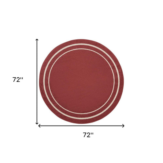 6' Red And Ivory Round Indoor Outdoor Area Rug