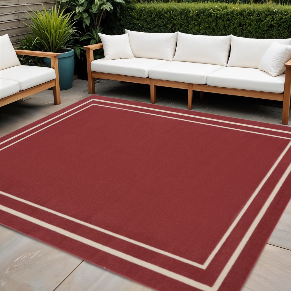 5' Red And Ivory Square Indoor Outdoor Area Rug — view 4