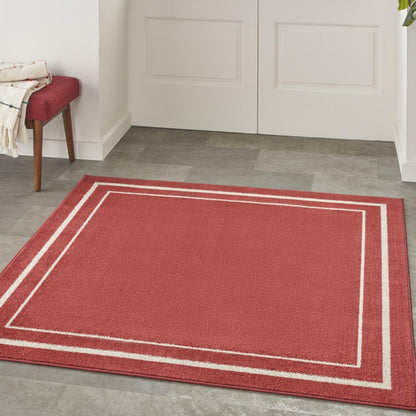 5' Red And Ivory Square Indoor Outdoor Area Rug HomeRoots