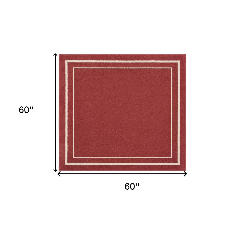 5' Red And Ivory Square Indoor Outdoor Area Rug — view 1