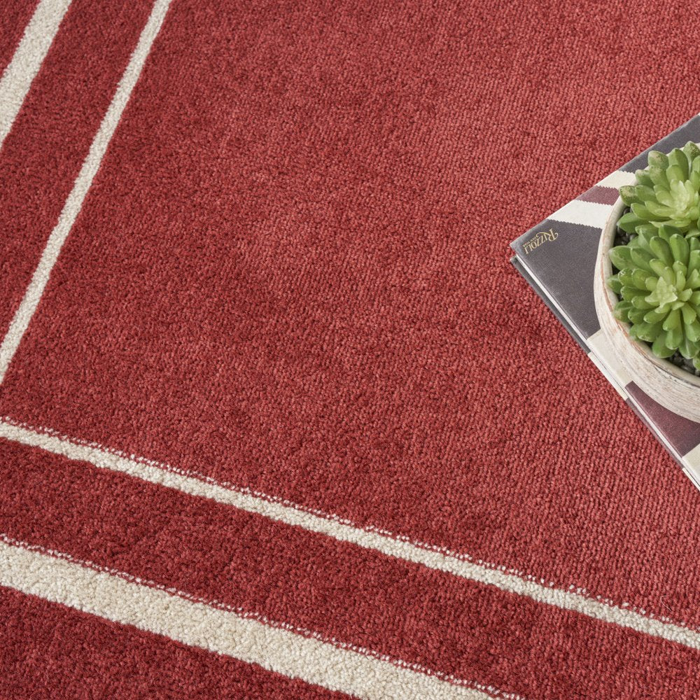 5' Red And Ivory Square Indoor Outdoor Area Rug HomeRoots