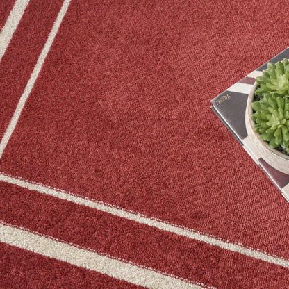 5' Red And Ivory Square Indoor Outdoor Area Rug HomeRoots