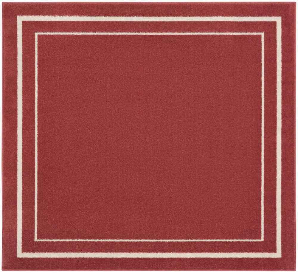 5' Red And Ivory Square Indoor Outdoor Area Rug HomeRoots