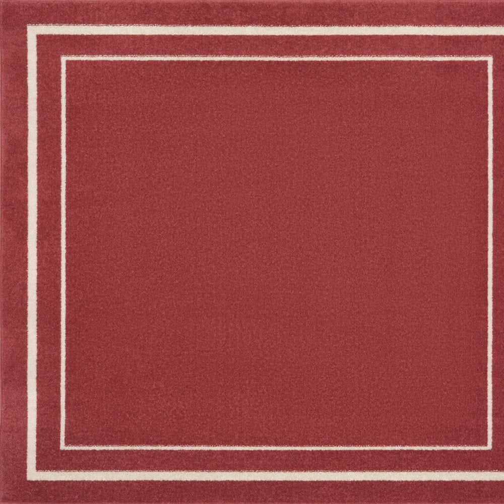 5' Red And Ivory Square Indoor Outdoor Area Rug — view 2