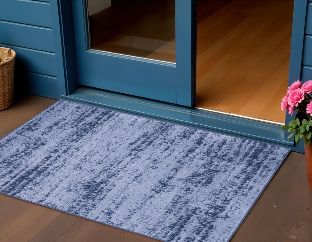 2' X 4' Denim Blue And Navy Blue Abstract Indoor Outdoor Area Rug — view 10