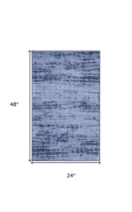 2' X 4' Denim Blue And Navy Blue Abstract Indoor Outdoor Area Rug