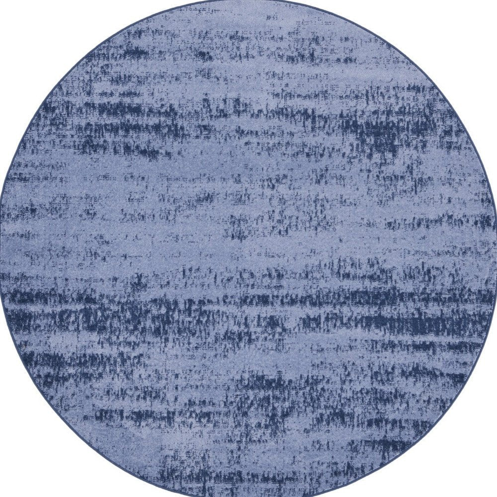 4' Denim Blue And Navy Blue Round Abstract Indoor Outdoor Area Rug — view 3