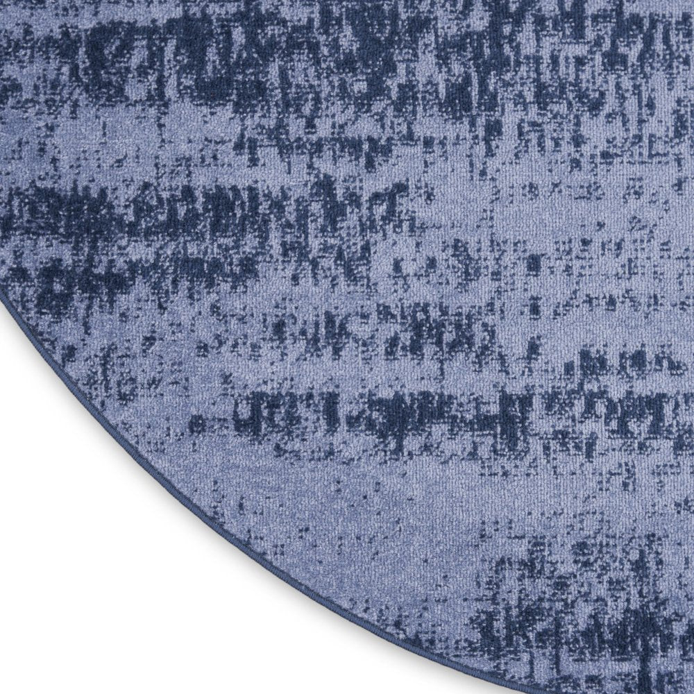 4' Denim Blue And Navy Blue Round Abstract Indoor Outdoor Area Rug HomeRoots