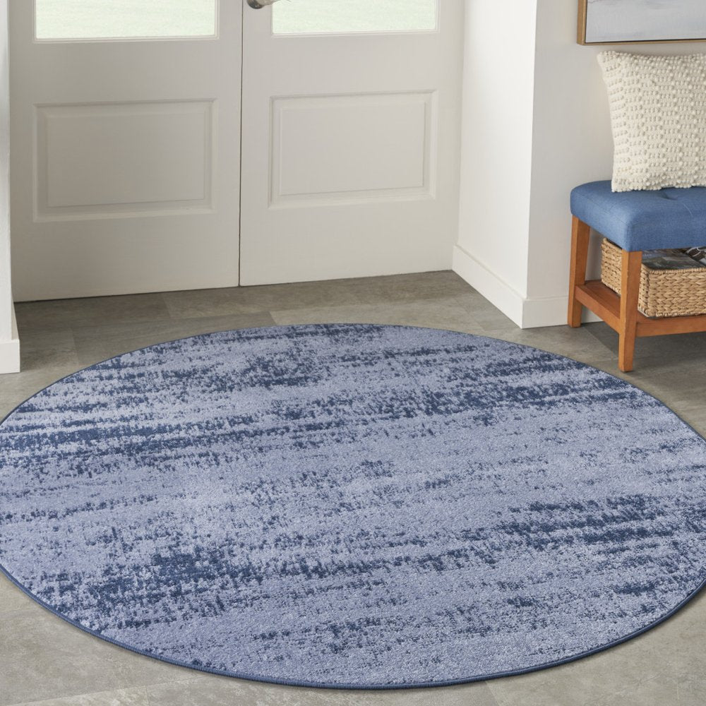 4' Denim Blue And Navy Blue Round Abstract Indoor Outdoor Area Rug HomeRoots