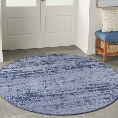 4' Denim Blue And Navy Blue Round Abstract Indoor Outdoor Area Rug HomeRoots