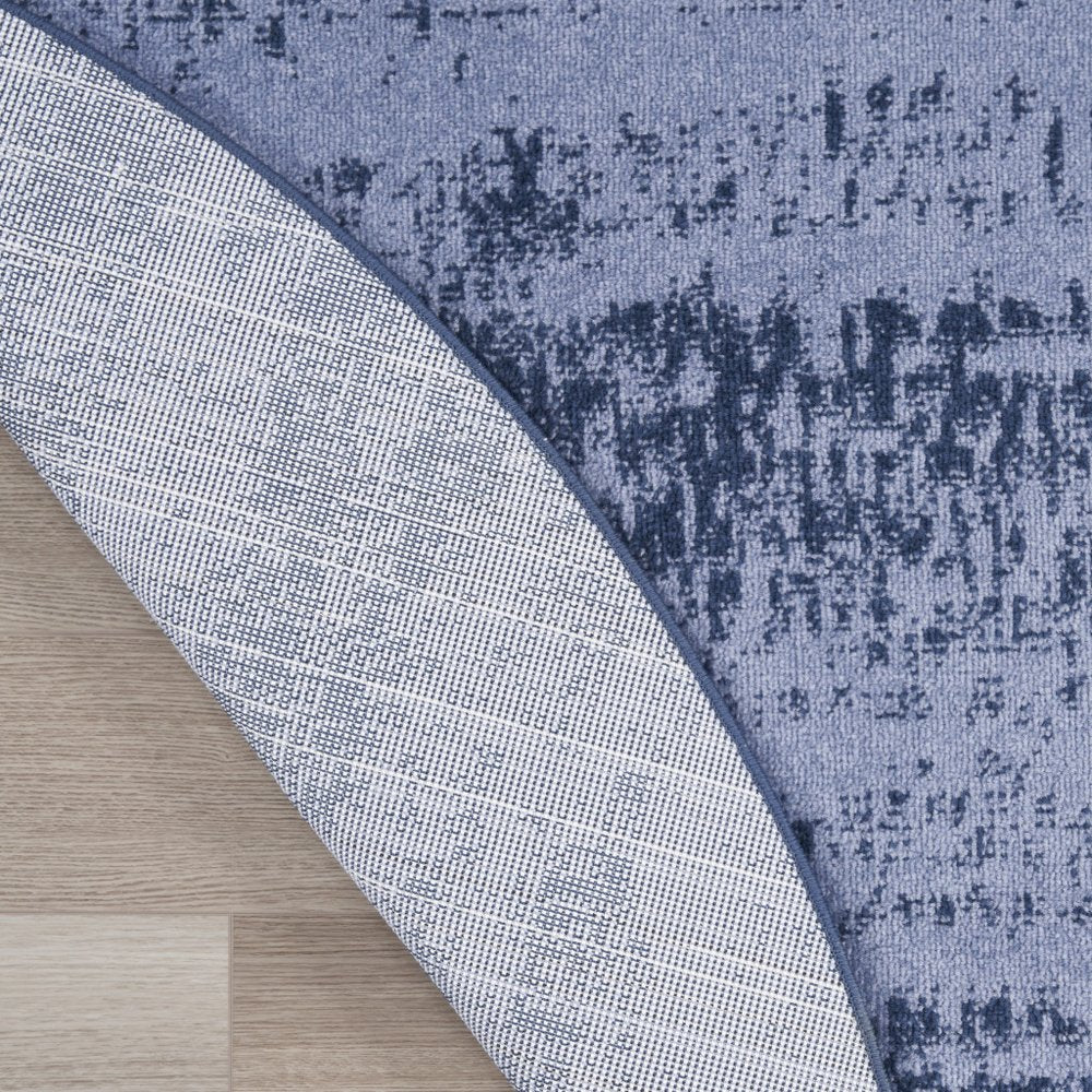 4' Denim Blue And Navy Blue Round Abstract Indoor Outdoor Area Rug HomeRoots