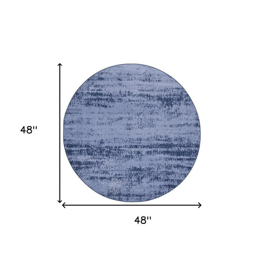 4' Denim Blue And Navy Blue Round Abstract Indoor Outdoor Area Rug