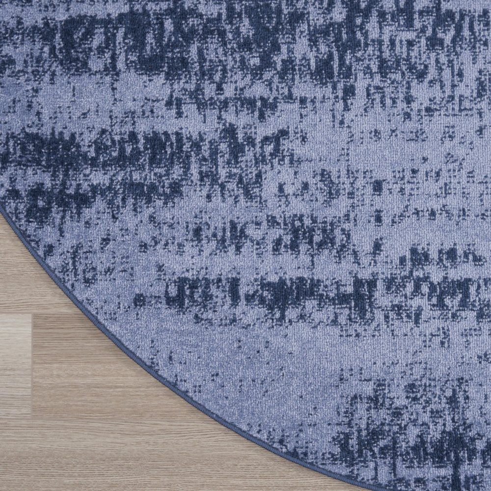 4' Denim Blue And Navy Blue Round Abstract Indoor Outdoor Area Rug HomeRoots