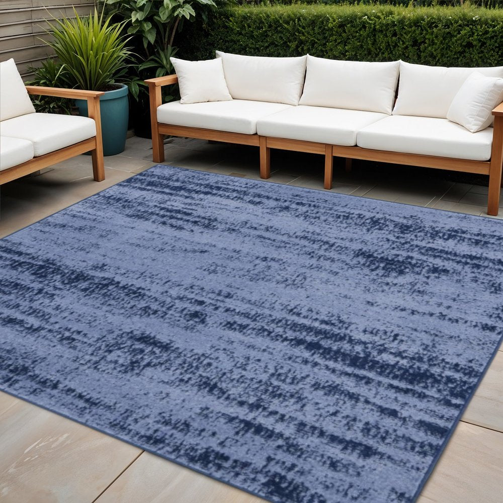 5' Denim Blue And Navy Blue Square Abstract Indoor Outdoor Area Rug — view 10