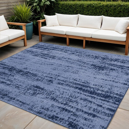 5' Denim Blue And Navy Blue Square Abstract Indoor Outdoor Area Rug