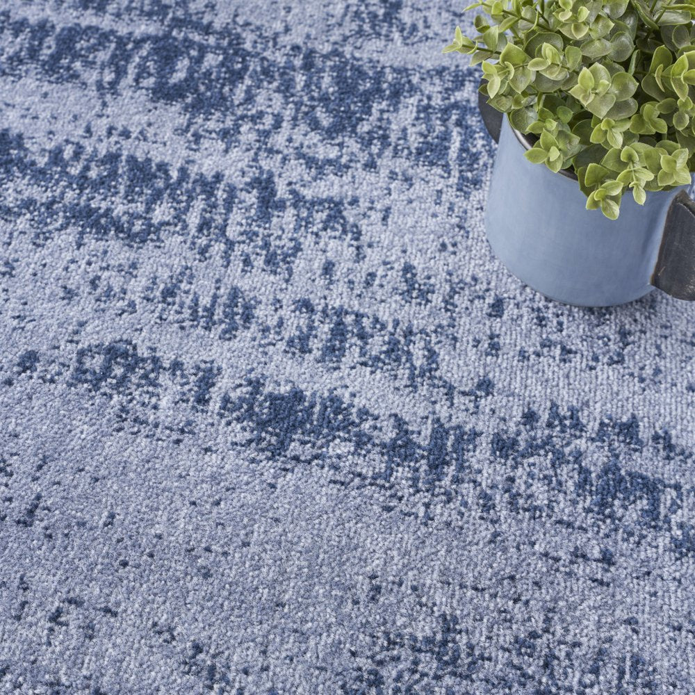 5' Denim Blue And Navy Blue Square Abstract Indoor Outdoor Area Rug — view 6