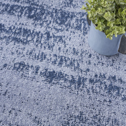 5' Denim Blue And Navy Blue Square Abstract Indoor Outdoor Area Rug