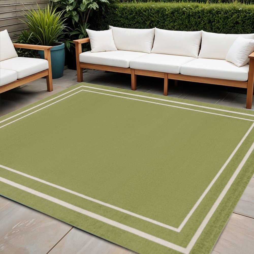 5' Green And Ivory Square Indoor Outdoor Area Rug — view 4