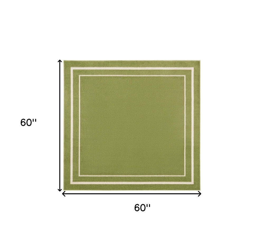 5' Green And Ivory Square Indoor Outdoor Area Rug HomeRoots