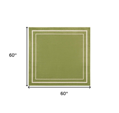 5' Green And Ivory Square Indoor Outdoor Area Rug HomeRoots