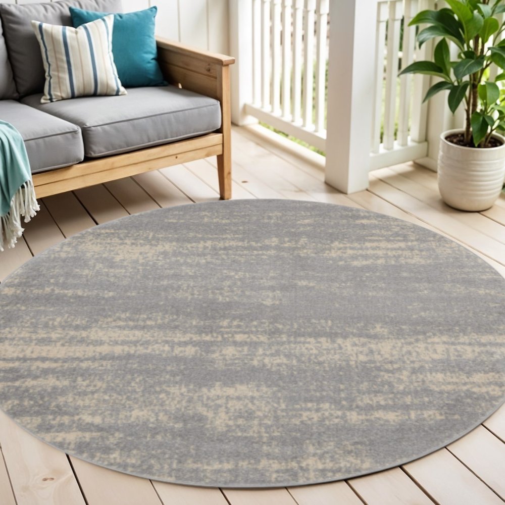 4' Gray And Beige Round Abstract Indoor Outdoor Area Rug HomeRoots