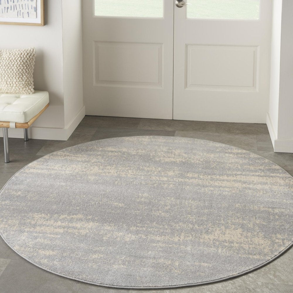 4' Gray And Beige Round Abstract Indoor Outdoor Area Rug — view 7