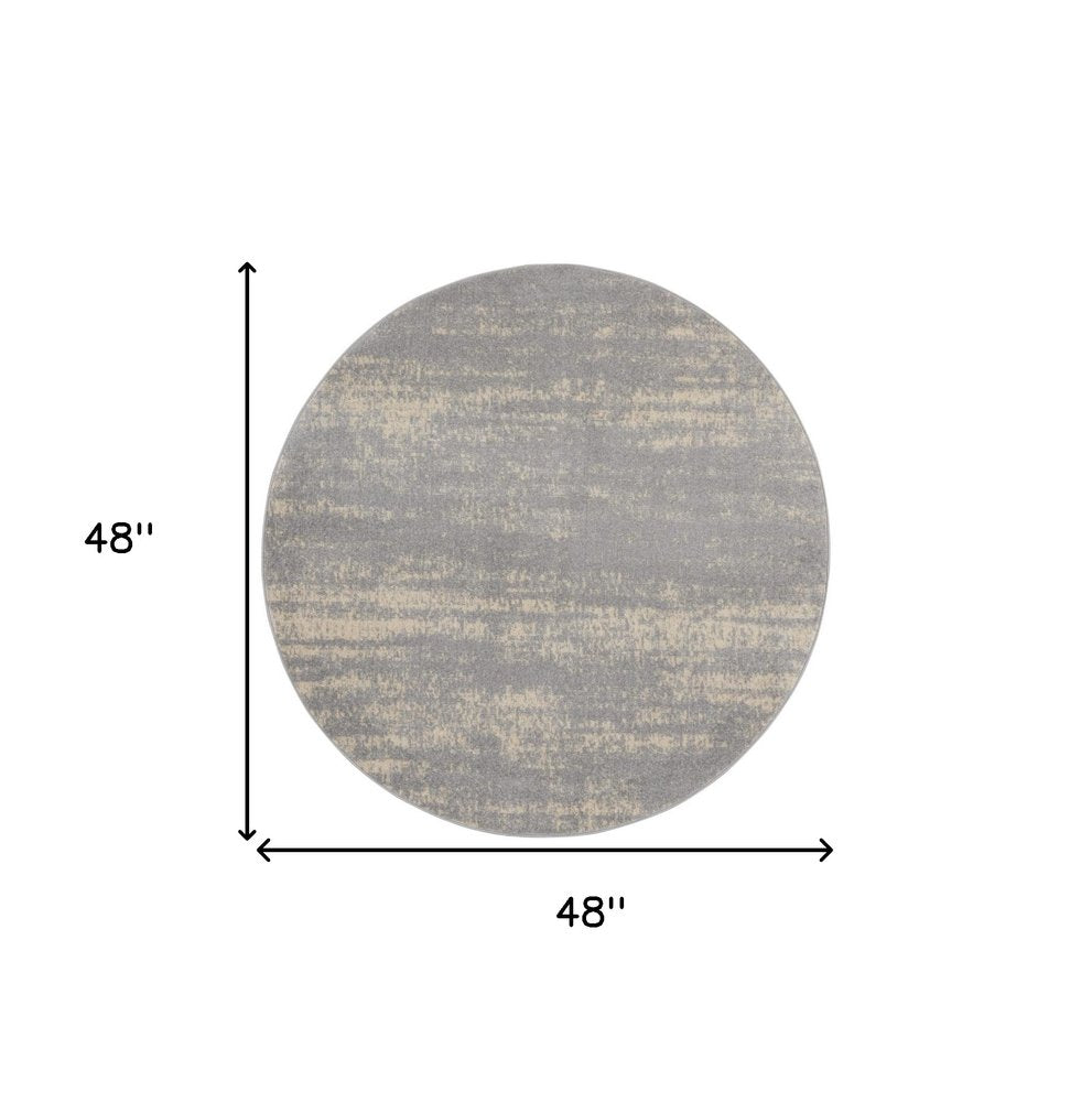 4' Gray And Beige Round Abstract Indoor Outdoor Area Rug — view 1