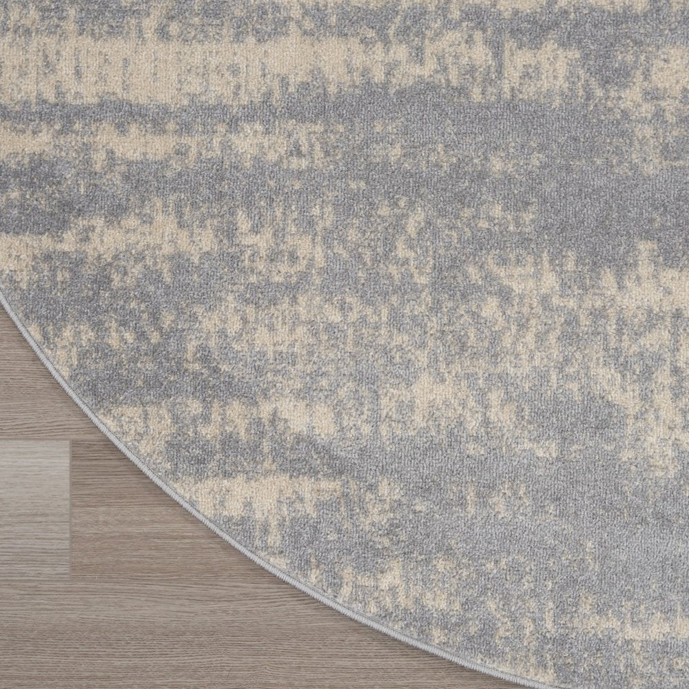 4' Gray And Beige Round Abstract Indoor Outdoor Area Rug